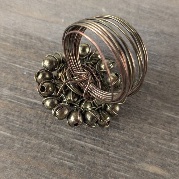 Womens Sz 9.5 Ring Unique Handmade Wire Wrapped Bronze Bead Biomorphic Statement - Picture 3 of 5